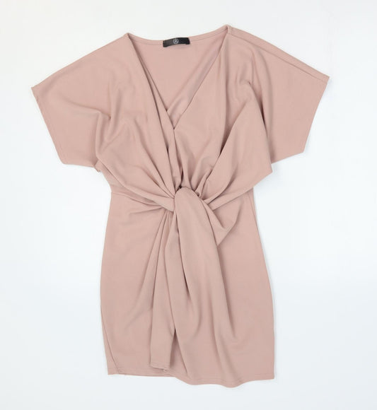 Missguided Womens Pink Polyester Bodycon Size 4 V-Neck Pullover - Knot Front