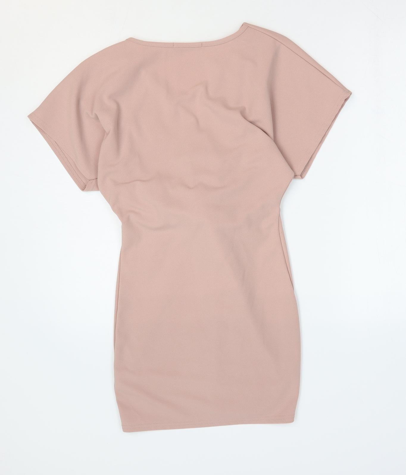 Missguided Womens Pink Polyester Bodycon Size 4 V-Neck Pullover - Knot Front