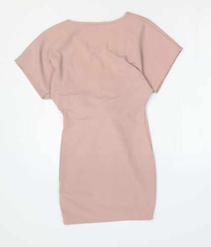 Missguided Womens Pink Polyester Bodycon Size 4 V-Neck Pullover - Knot Front