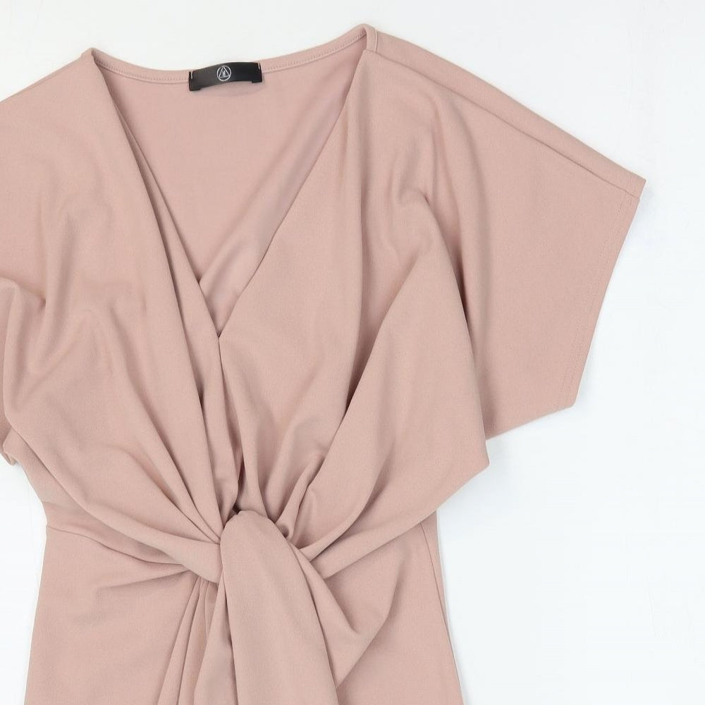 Missguided Womens Pink Polyester Bodycon Size 4 V-Neck Pullover - Knot Front