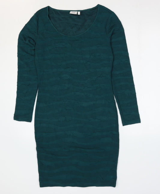 Fransa Womens Green Striped Viscose Bodycon Size S Scoop Neck Pullover