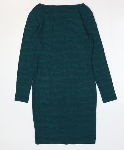 Fransa Womens Green Striped Viscose Bodycon Size S Scoop Neck Pullover