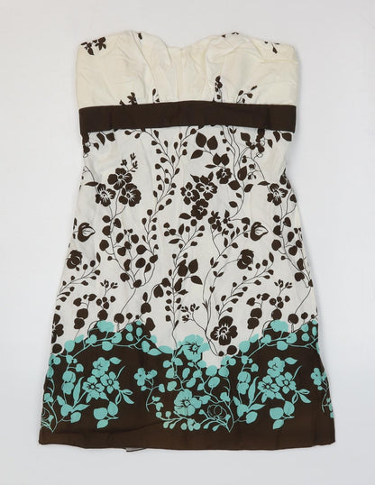 Charlotte Russe Womens White Floral 100% Cotton A-Line Size M Off the Shoulder Zip - Bandeau Dress