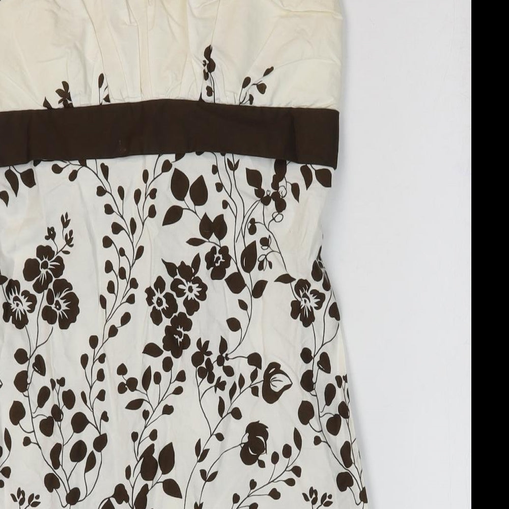 Charlotte Russe Womens White Floral 100% Cotton A-Line Size M Off the Shoulder Zip - Bandeau Dress