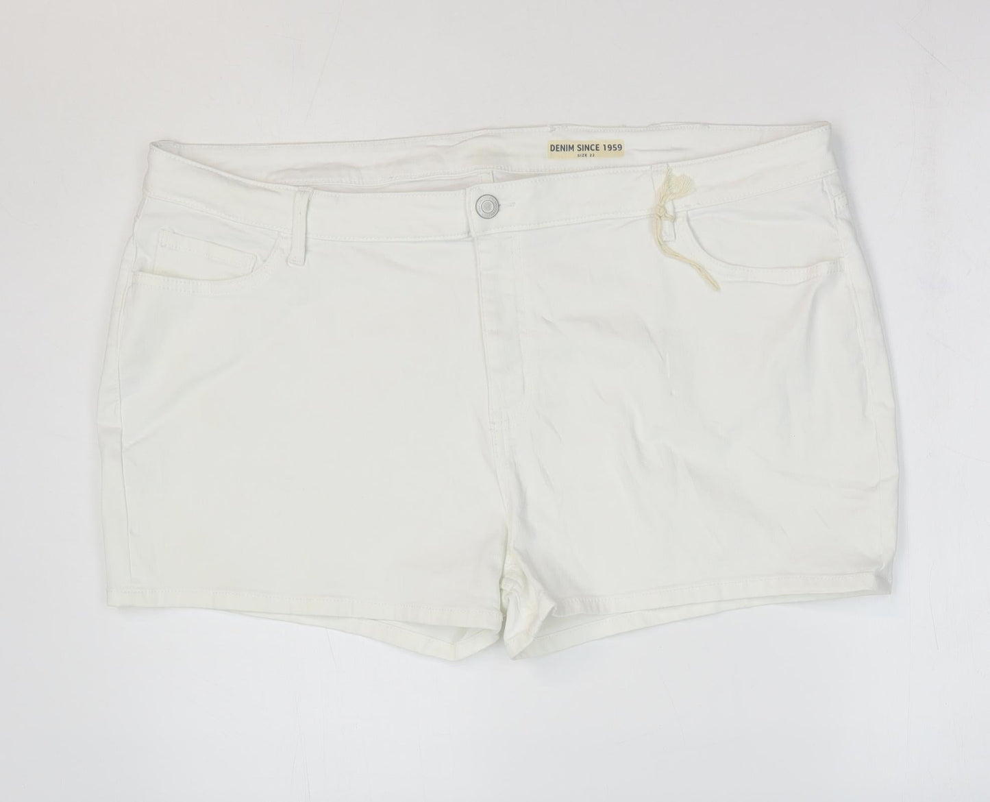 Marks and Spencer Womens White Cotton Hot Pants Shorts Size 22 L4 in Regular Zip