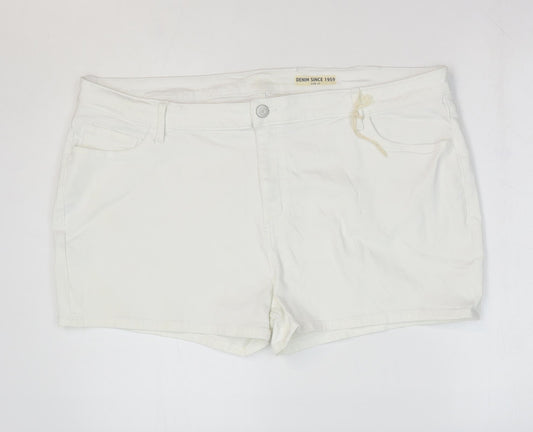 Marks and Spencer Womens White Cotton Hot Pants Shorts Size 22 L4 in Regular Zip