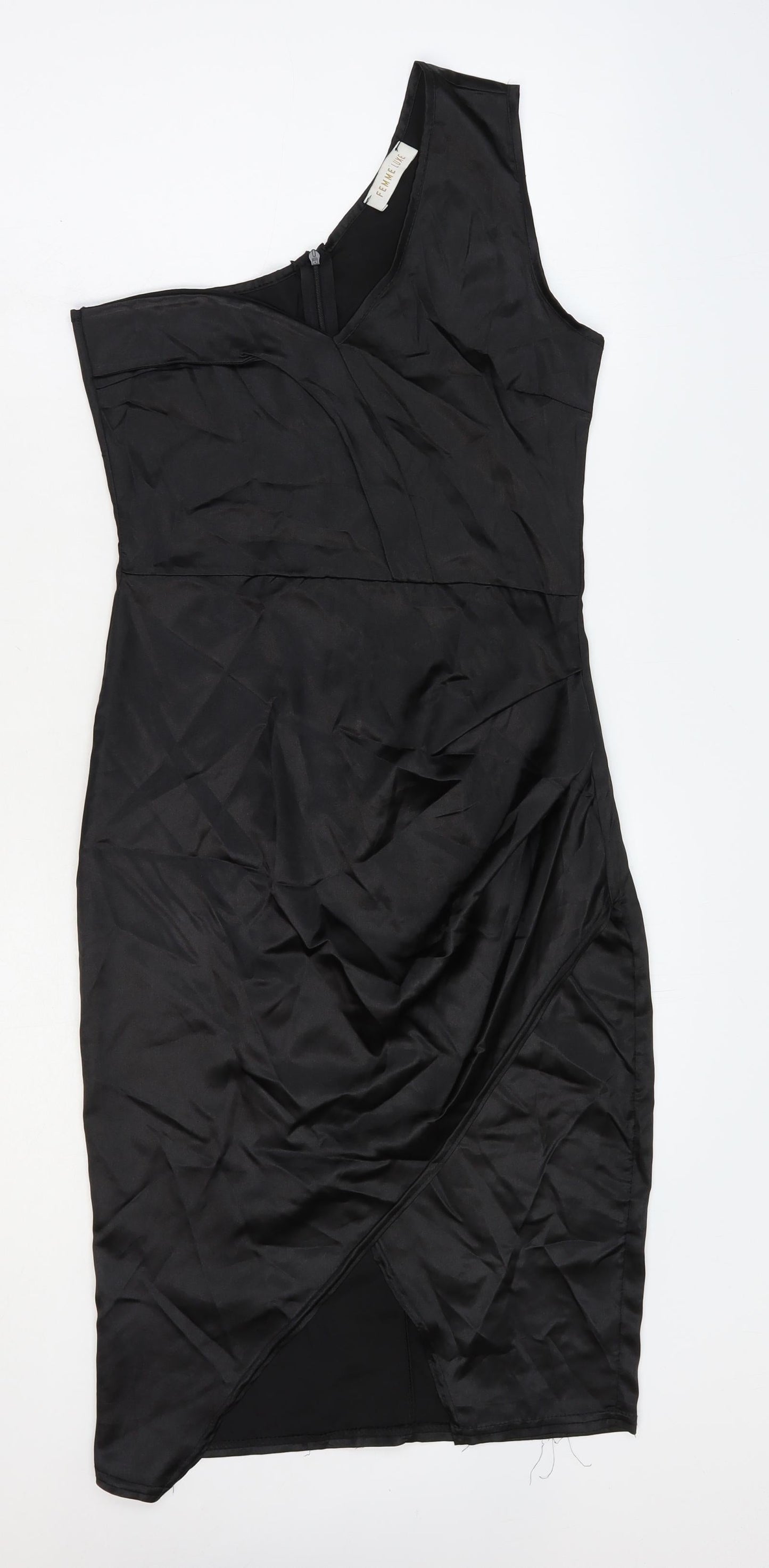 Femme Luxe Womens Black Polyester Bodycon Size 6 One Shoulder Zip