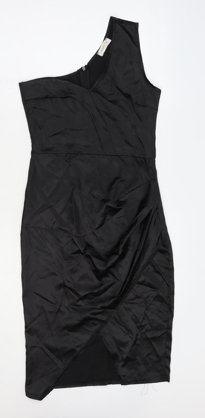 Femme Luxe Womens Black Polyester Bodycon Size 6 One Shoulder Zip