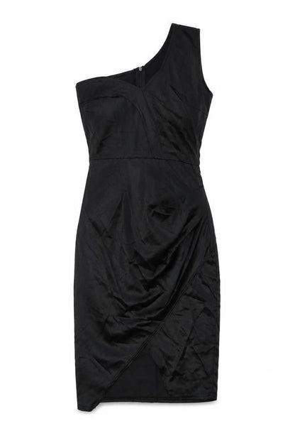 Femme Luxe Womens Black Polyester Bodycon Size 6 One Shoulder Zip