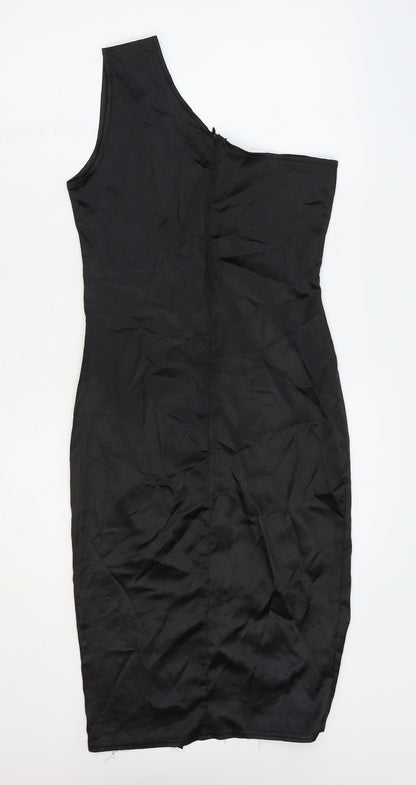 Femme Luxe Womens Black Polyester Bodycon Size 6 One Shoulder Zip