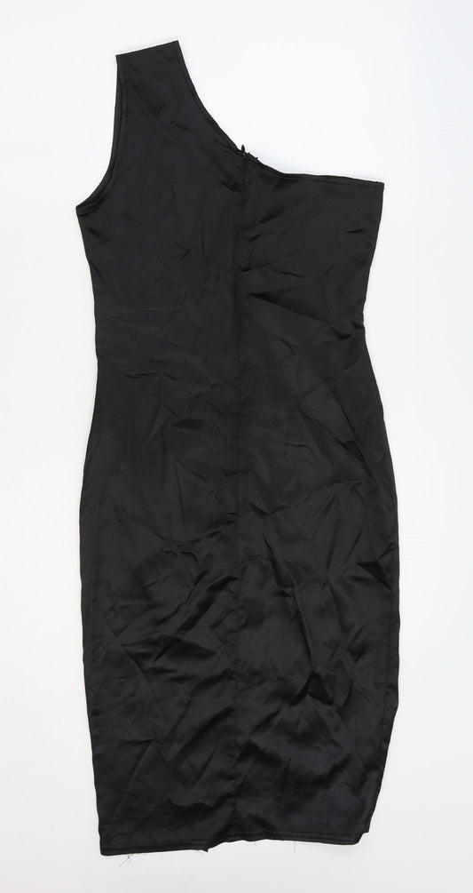 Femme Luxe Womens Black Polyester Bodycon Size 6 One Shoulder Zip