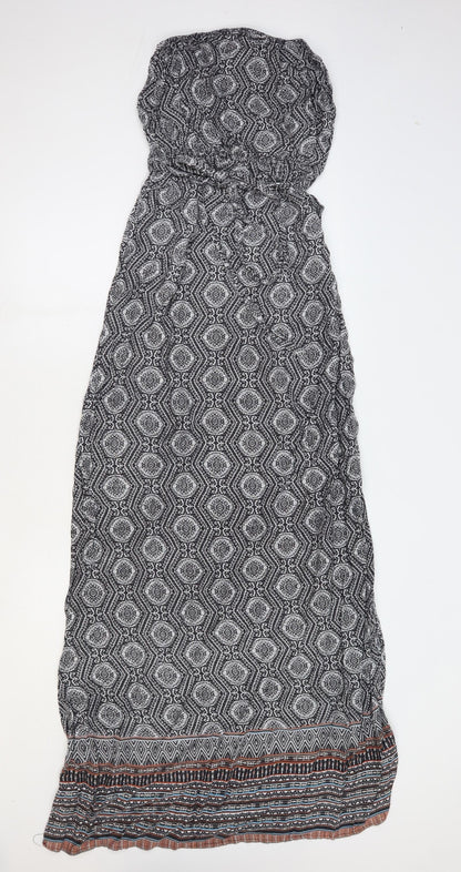 New Look Womens Black Geometric Viscose Maxi Size 8 Off the Shoulder Tie - Bandeau Dress