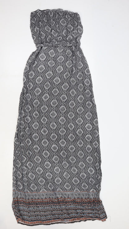 New Look Womens Black Geometric Viscose Maxi Size 8 Off the Shoulder Tie - Bandeau Dress