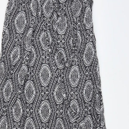 New Look Womens Black Geometric Viscose Maxi Size 8 Off the Shoulder Tie - Bandeau Dress