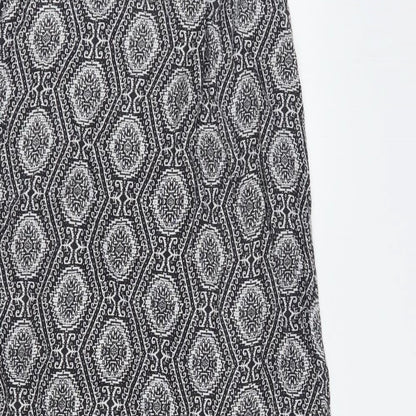 New Look Womens Black Geometric Viscose Maxi Size 8 Off the Shoulder Tie - Bandeau Dress