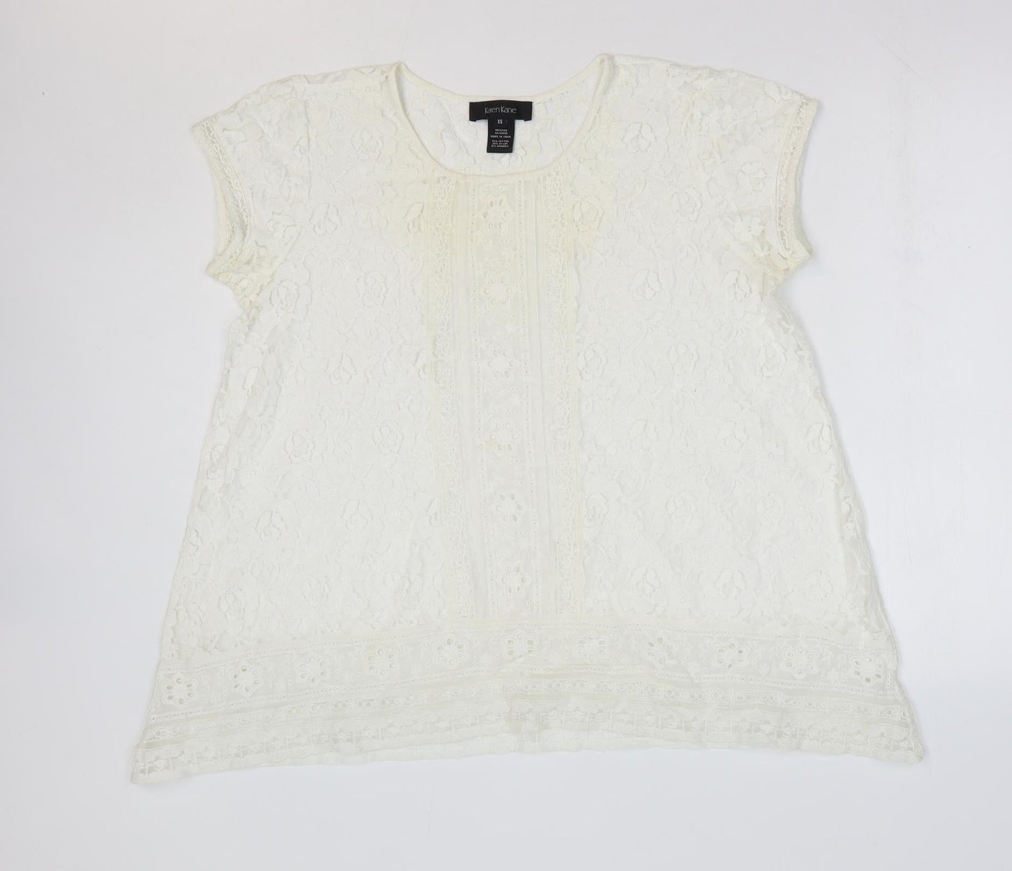 Karen Kane Womens White Floral Cotton Basic Blouse Size XS Round Neck