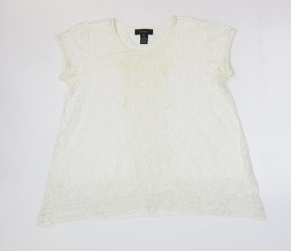 Karen Kane Womens White Floral Cotton Basic Blouse Size XS Round Neck