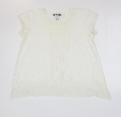 Karen Kane Womens White Floral Cotton Basic Blouse Size XS Round Neck