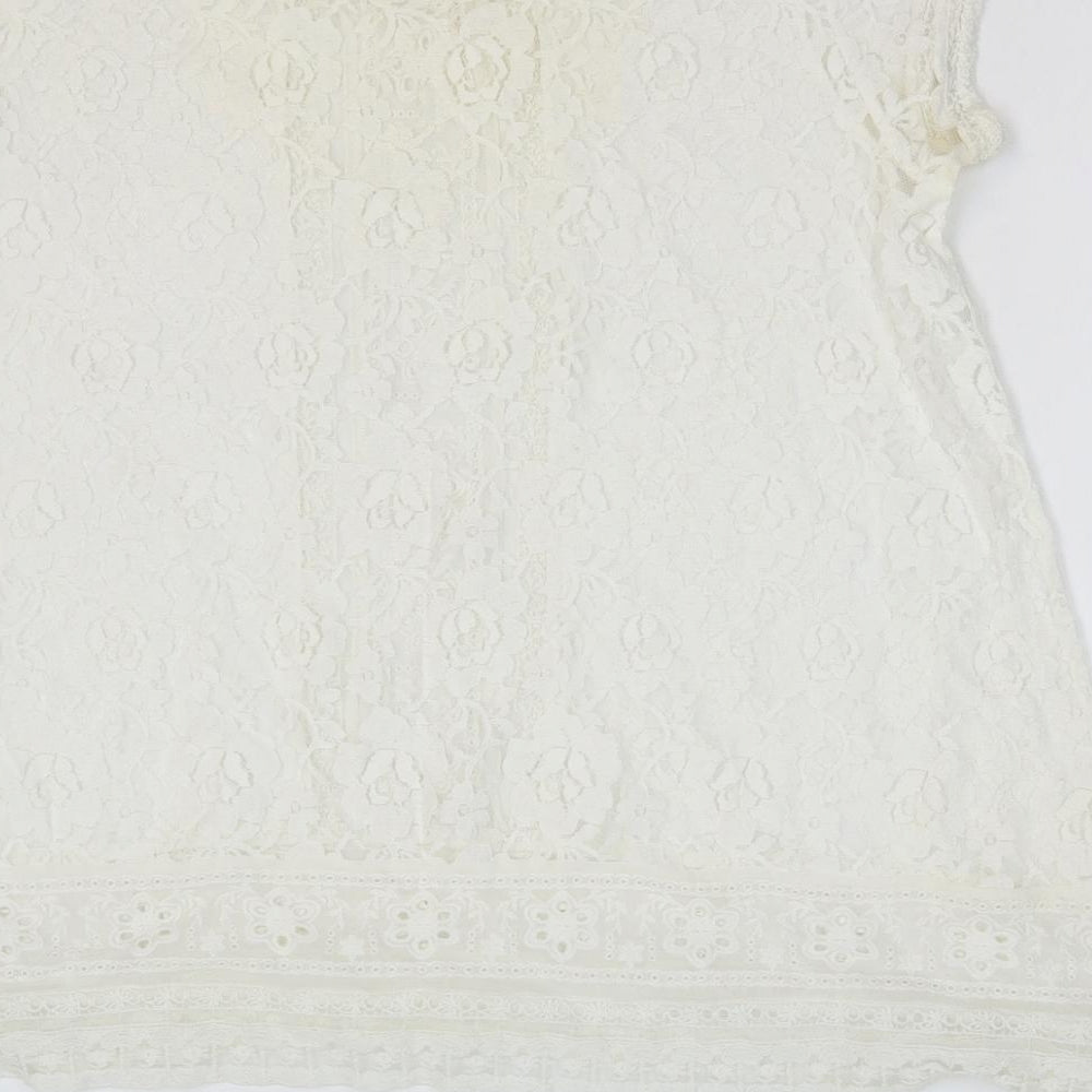 Karen Kane Womens White Floral Cotton Basic Blouse Size XS Round Neck