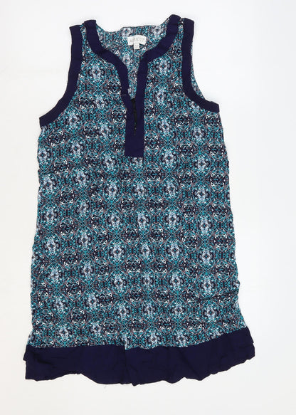 Apricot Womens Blue Geometric Viscose Shift Size 10 V-Neck Pullover