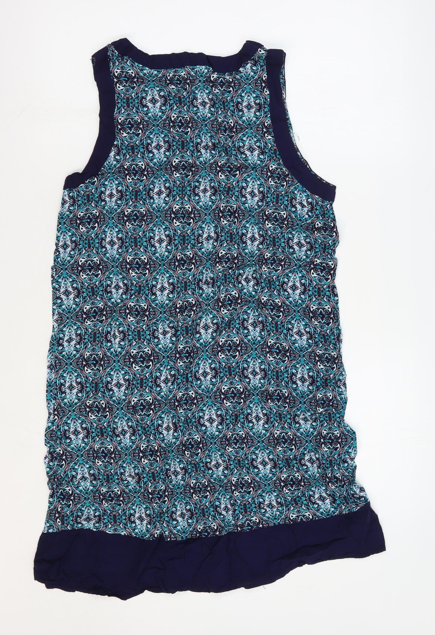 Apricot Womens Blue Geometric Viscose Shift Size 10 V-Neck Pullover