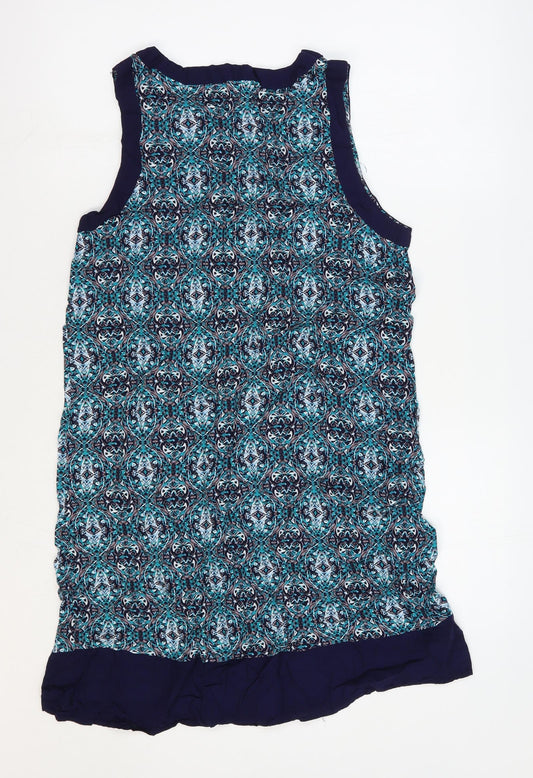 Apricot Womens Blue Geometric Viscose Shift Size 10 V-Neck Pullover