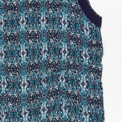 Apricot Womens Blue Geometric Viscose Shift Size 10 V-Neck Pullover