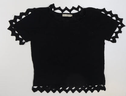 Viz a Viz Womens Black Viscose Basic T-Shirt Size M Round Neck