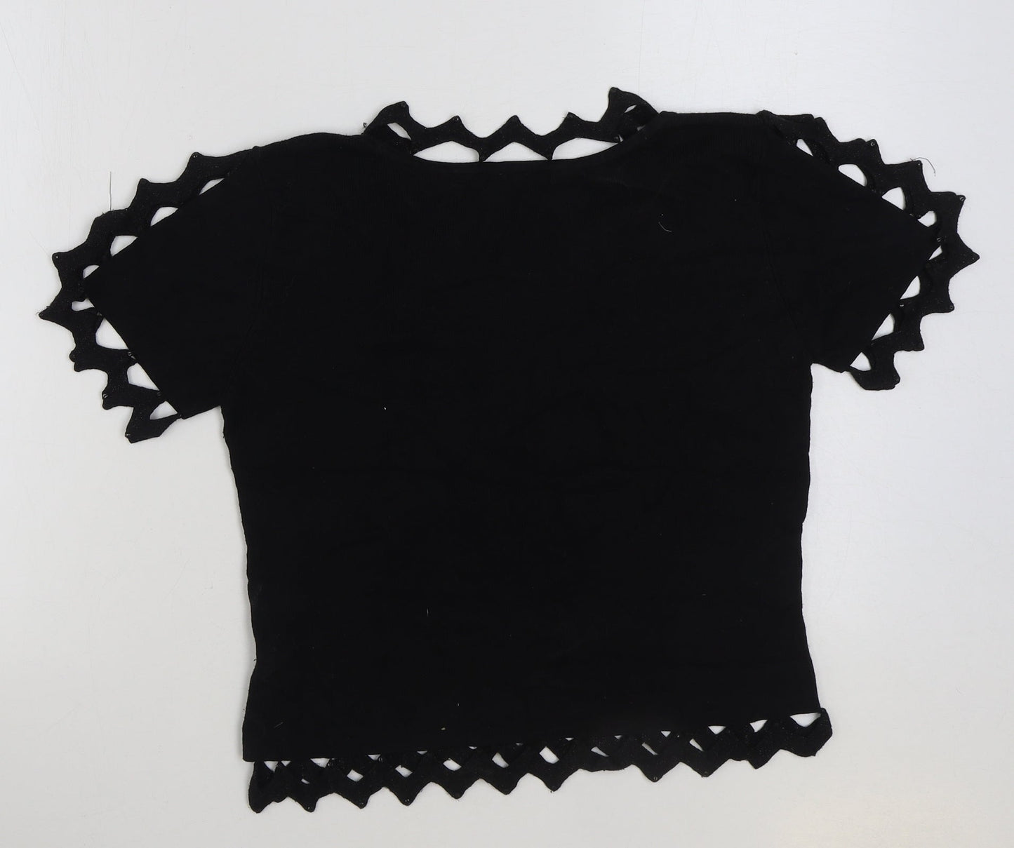 Viz a Viz Womens Black Viscose Basic T-Shirt Size M Round Neck