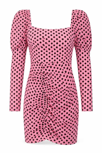NaaNaa Womens Pink Polka Dot Polyester Bodycon Size 8 Square Neck Zip