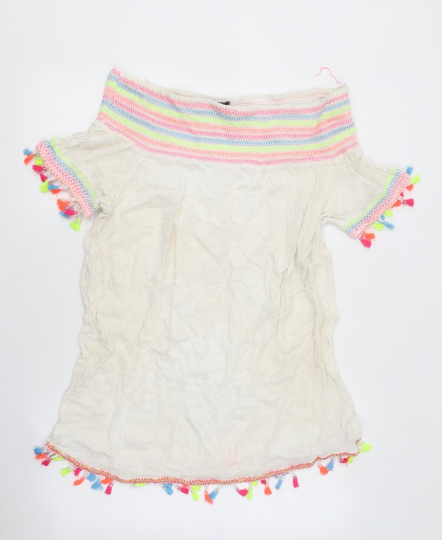 Primark Womens White Polyester Mini Size M Off the Shoulder Pullover