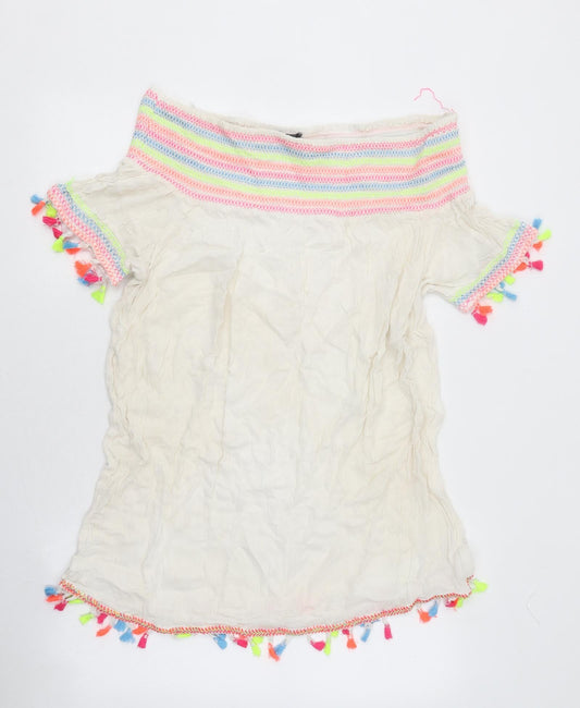 Primark Womens White Polyester Mini Size M Off the Shoulder Pullover