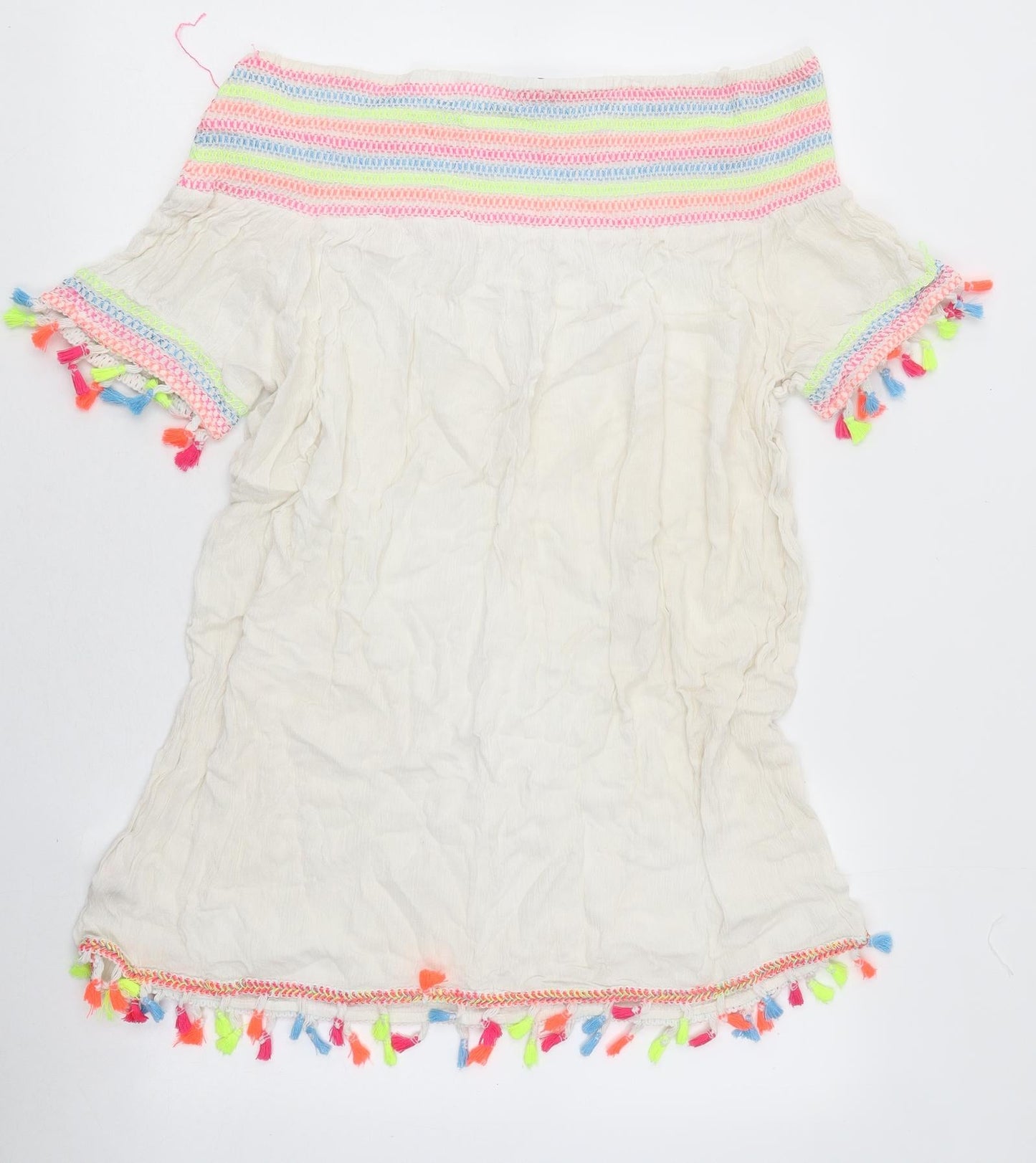 Primark Womens White Polyester Mini Size M Off the Shoulder Pullover