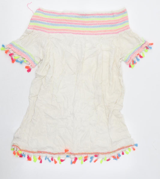 Primark Womens White Polyester Mini Size M Off the Shoulder Pullover