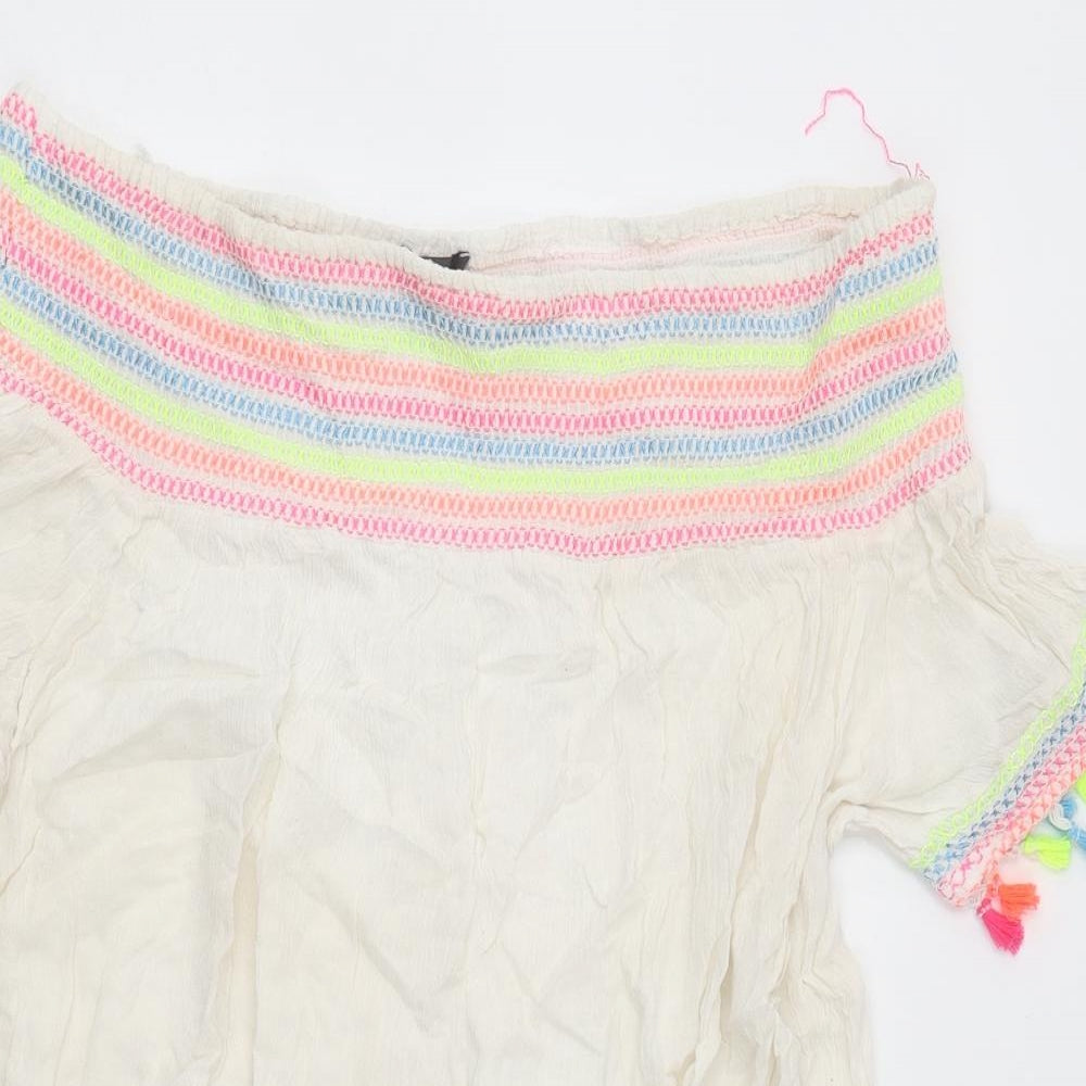 Primark Womens White Polyester Mini Size M Off the Shoulder Pullover