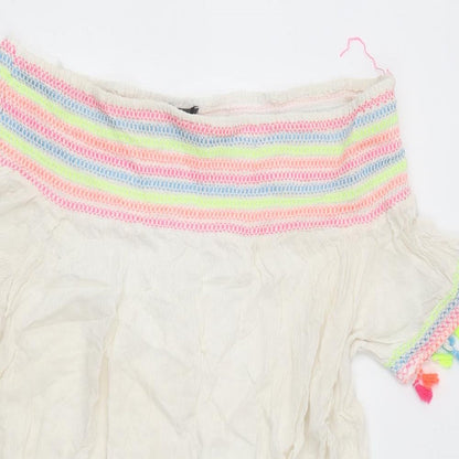 Primark Womens White Polyester Mini Size M Off the Shoulder Pullover
