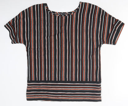 Papaya Womens Multicoloured Striped Polyester Basic T-Shirt Size 10 Round Neck
