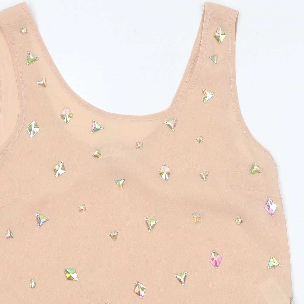 New Look Womens Beige Polyester Jersey Tank Size 8 Round Neck
