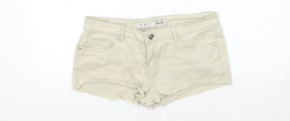 Denim & Co. Womens Beige Cotton Hot Pants Shorts Size 6 Regular Zip