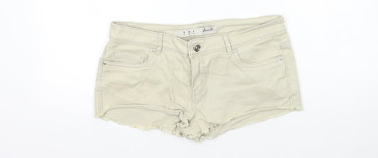 Denim & Co. Womens Beige Cotton Hot Pants Shorts Size 6 Regular Zip