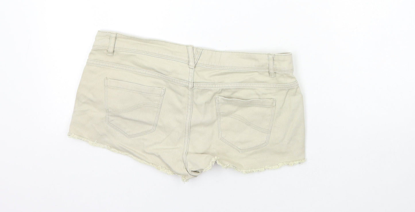 Denim & Co. Womens Beige Cotton Hot Pants Shorts Size 6 Regular Zip