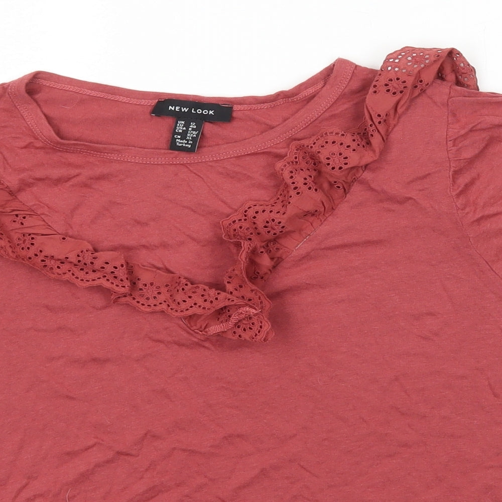New Look Womens Pink Modal Basic T-Shirt Size 12 Round Neck