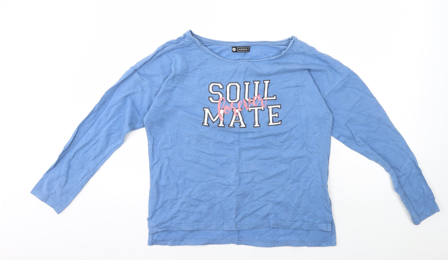 Avenue Womens Blue Round Neck Cotton Pullover Jumper Size 8 - Soul Mate Forever
