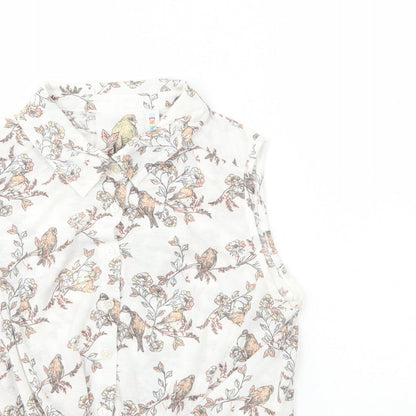 Denim & Co. Womens White Geometric Polyester Cropped T-Shirt Size 12 Collared - Tie Front