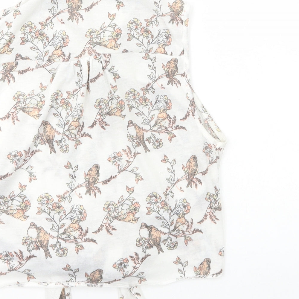 Denim & Co. Womens White Geometric Polyester Cropped T-Shirt Size 12 Collared - Tie Front