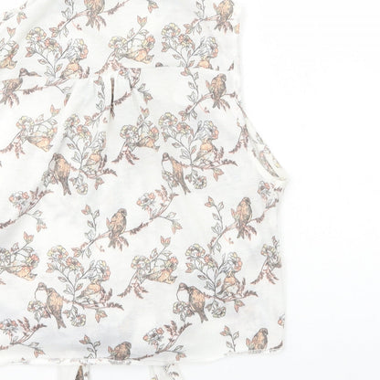 Denim & Co. Womens White Geometric Polyester Cropped T-Shirt Size 12 Collared - Tie Front