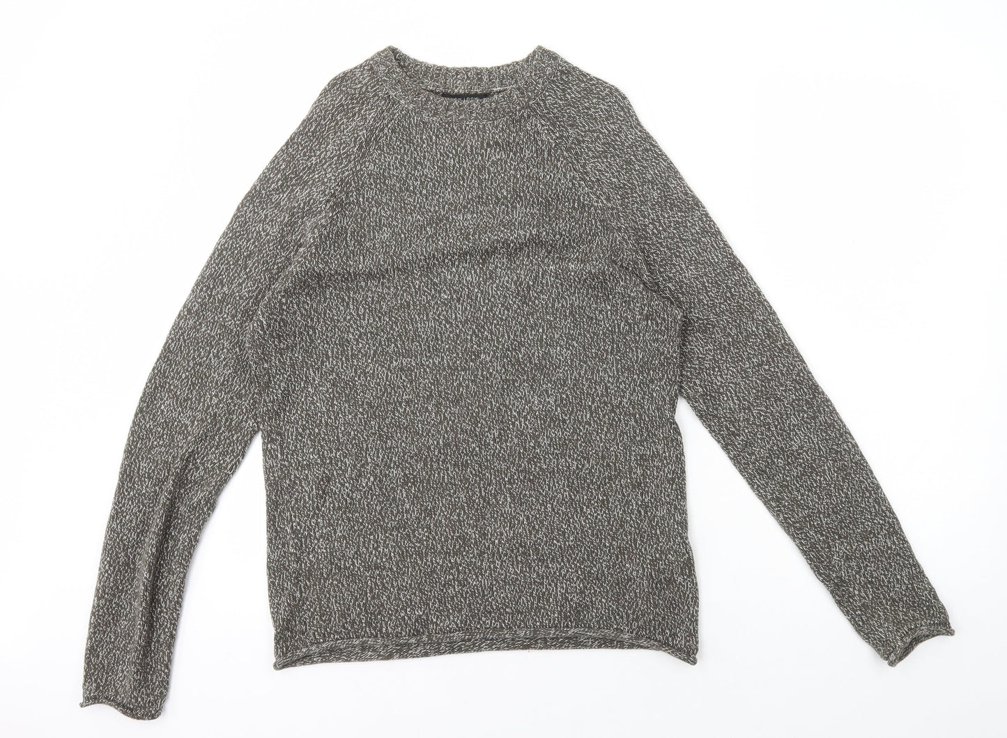 New Look Mens Grey Round Neck Cotton Pullover Jumper Size S