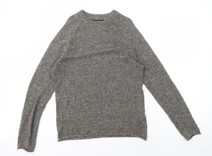 New Look Mens Grey Round Neck Cotton Pullover Jumper Size S