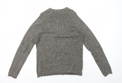 New Look Mens Grey Round Neck Cotton Pullover Jumper Size S