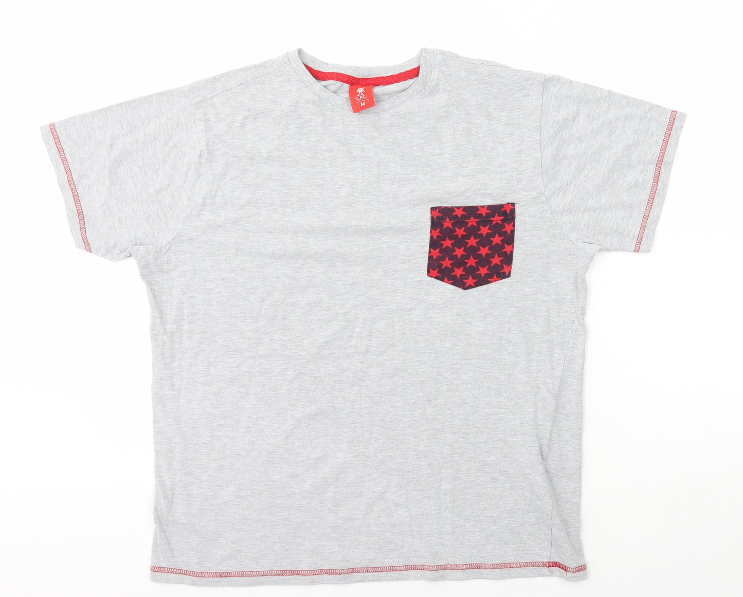 Liverpool FC Mens Grey Cotton T-Shirt Size M Round Neck - Stars